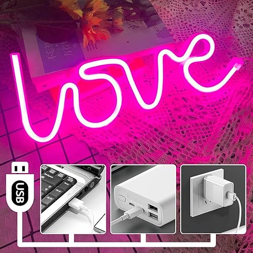 Miniatura 3 de Letreros de neón de amor, luces LED de neón rosa con carga por USBbatería para habitación de niñas, Día de la Madre, regalo de Navidad, cumpleaños,