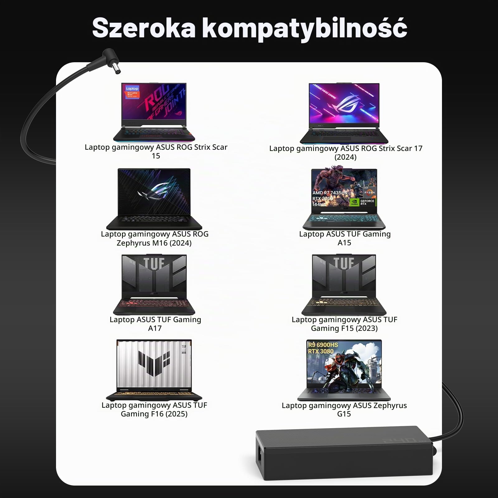 240 W zasilacz ładowarka do ASUS ROG Strix G15 G17 G16 Scar 15 17 Zephyrus S17 G14 G16 G15 M16 S15 Duo 15 TUF F15 F16 F17 A15 A17 Flow X16 Vivv. obook 16X 15 x ProArt 16 kabel do ładowania 6,0 x 3,7