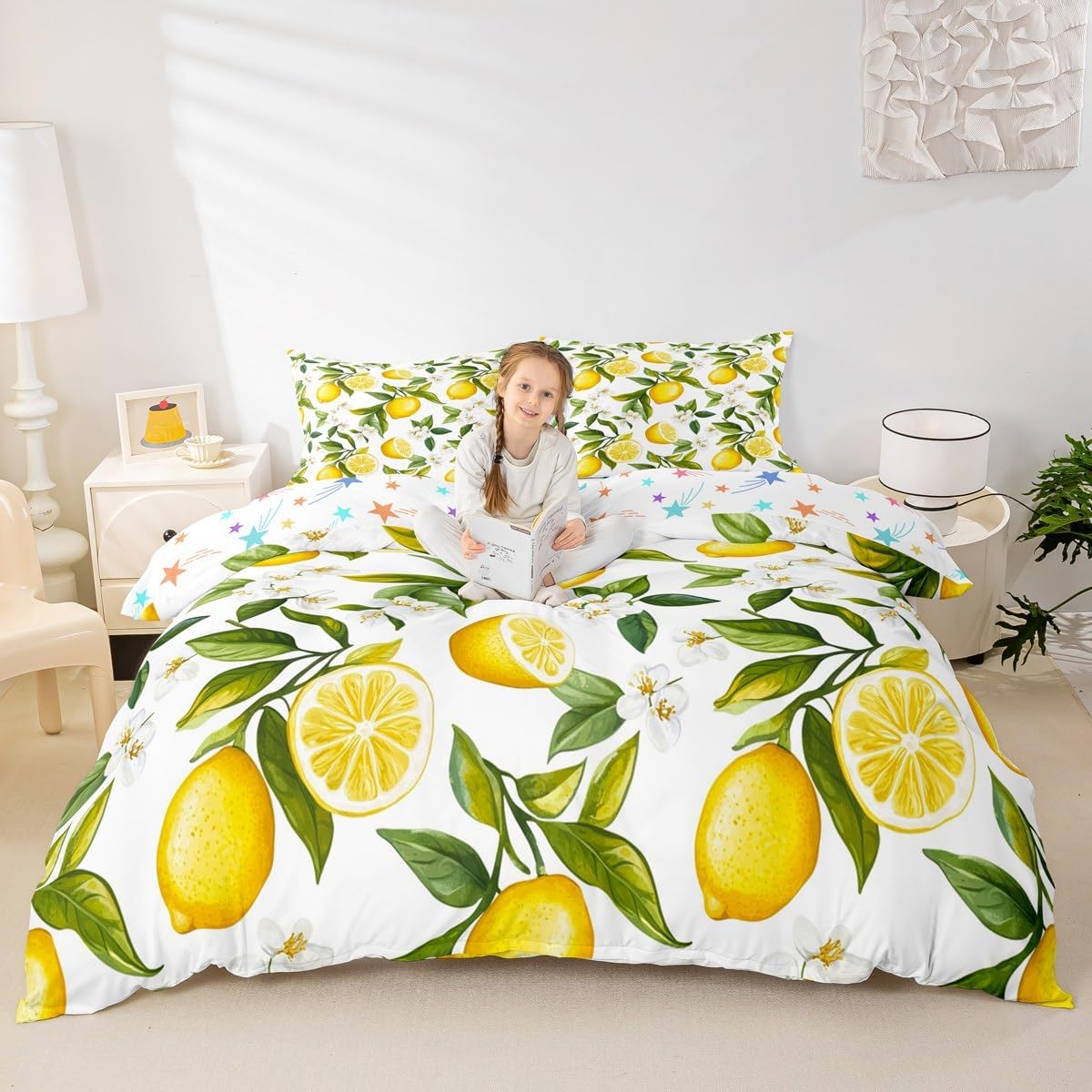 Feelyou Lemon Pattern Floral Duvet Cover Set Full Size Boys Girls Kids image 4