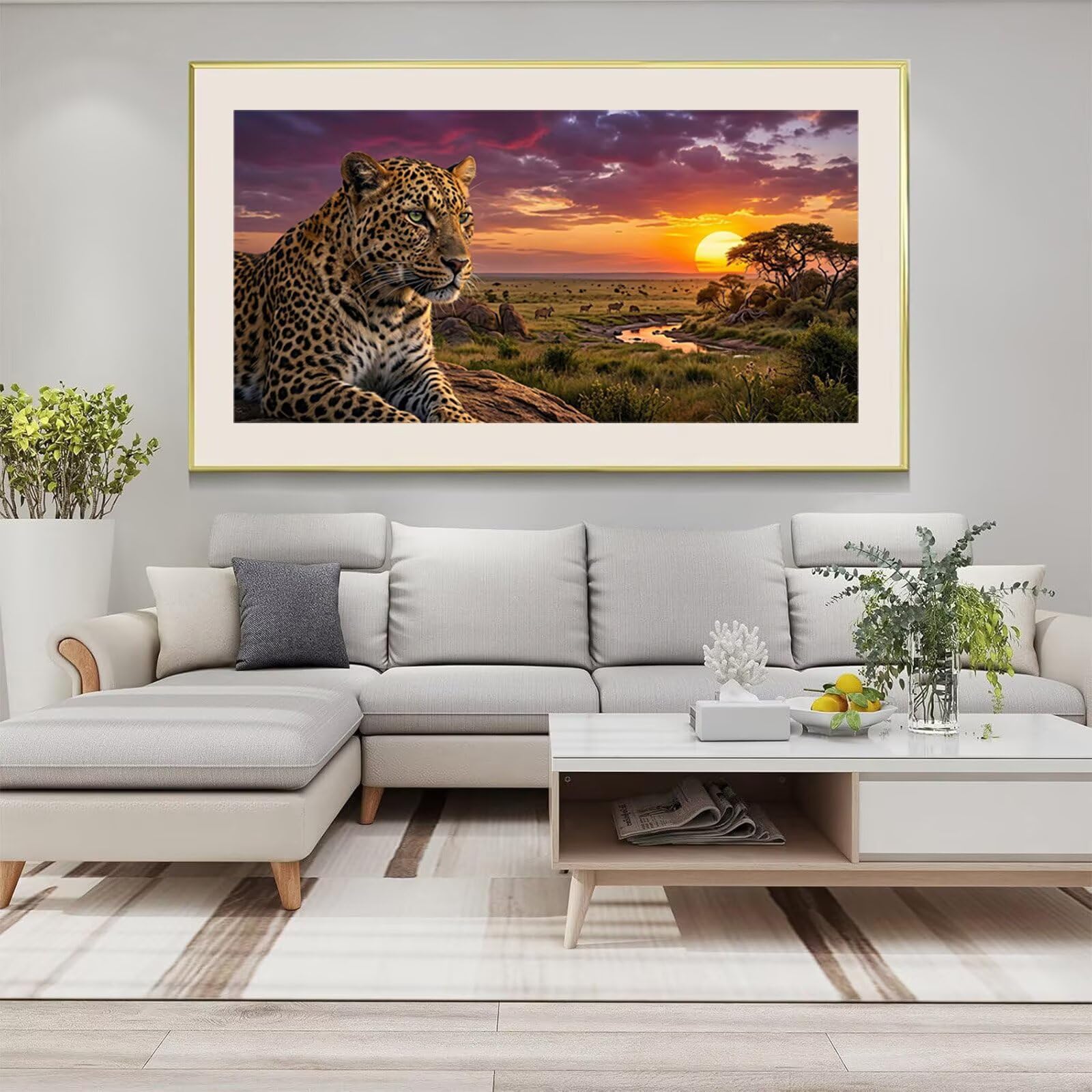 Diamond Painting Leopard Diamant Painting Bilder, 5D Tier Runder Full Drill DIY Set Erwachsene Diamanten Kinder Kreatives für Erwachsene Mosaik Bastelset für Home Decor Wand Deko, 60x120cm, Cod-831