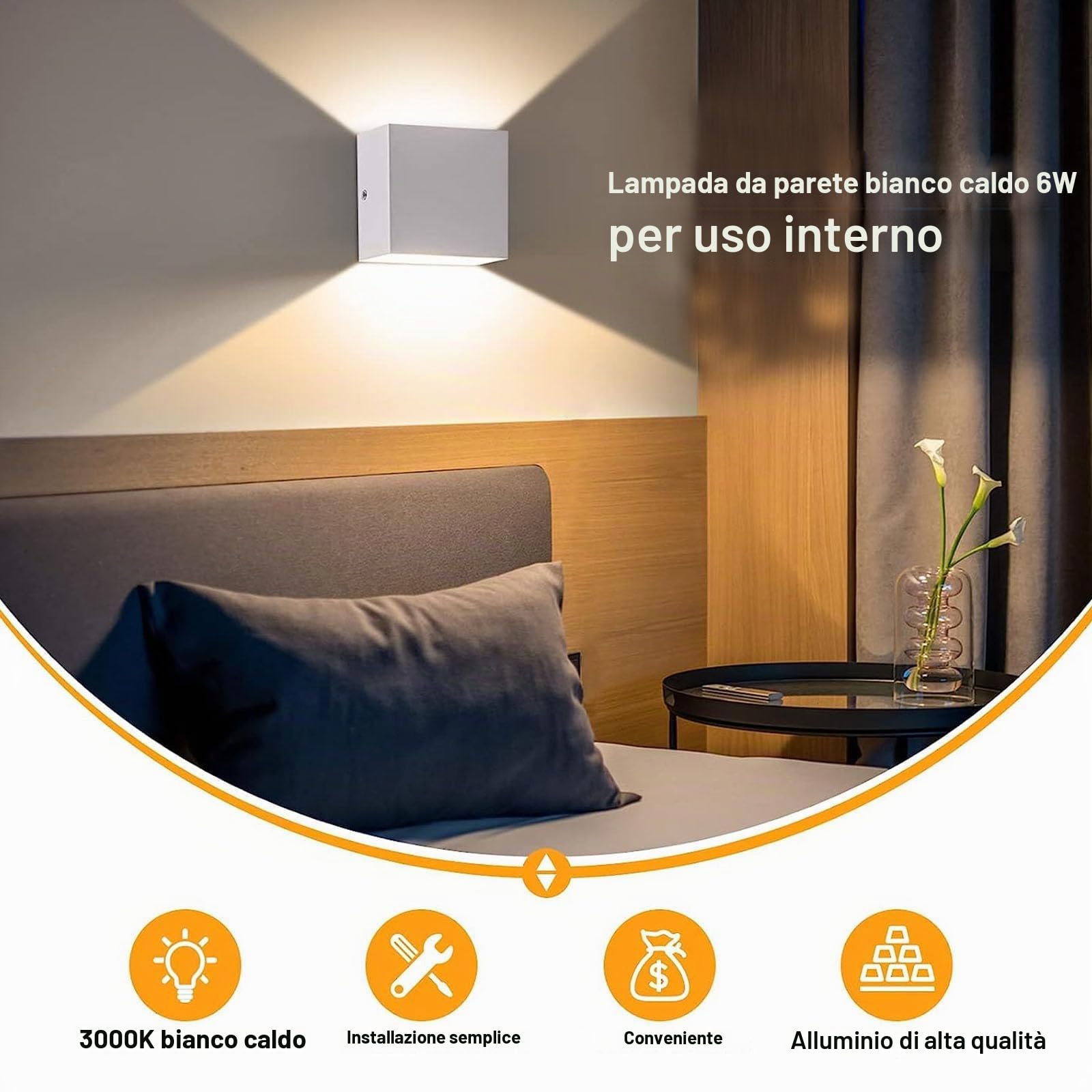 OOWOLF 4 Pezzi Applique parete Interno LED, 6W Caldo 3000K Lampada da Parete Alluminio Quadrata Lampada Muro per Soggiorno Camera da Letto Corridoio Scale Cucina Sala da Pranzo