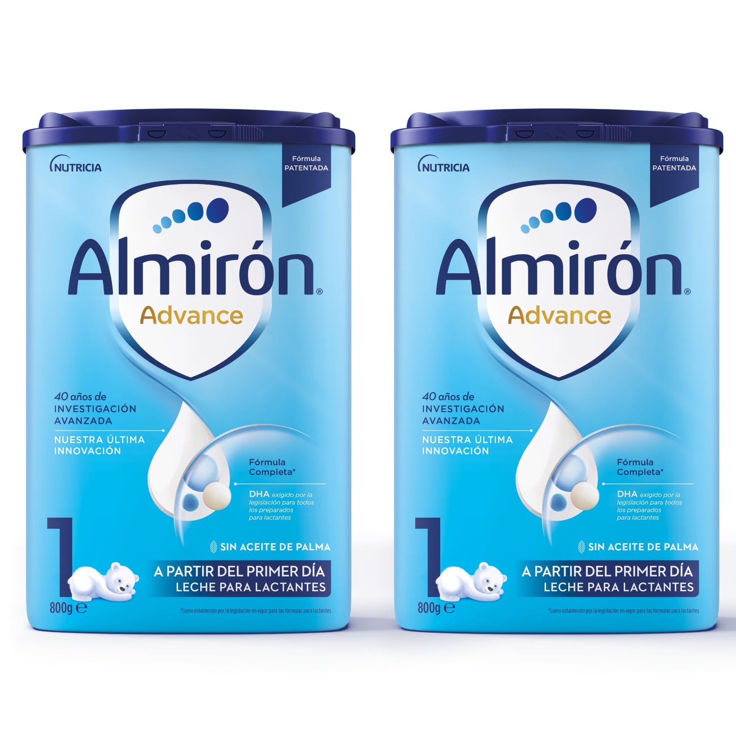 Almirón Advance 1 - Leche de Inicio en Polvo Bebé | Fórmula Completa | DHA | Sin Aceite de Palma | A Partir del Primer Día, 2 x 800g