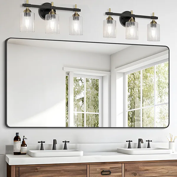 FORBATH Bathroom Mirror 30" X 60",Large Rectangular Wall Mirror, Black Metal Framed Rounded Corner Wall Mounted Mirror for Bathroom Bedroom Entryway Decor(Horizontal/Vertical)