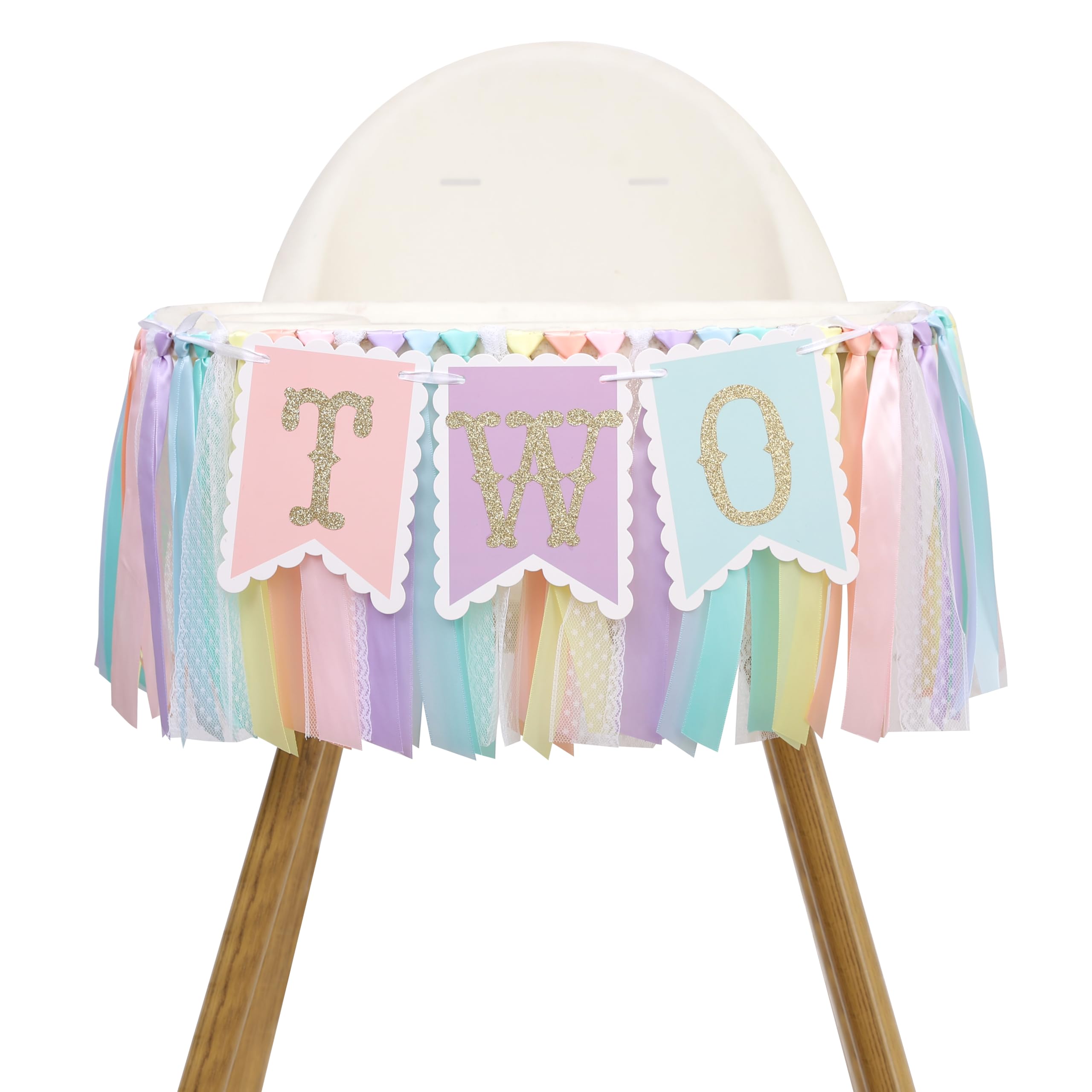 Rainbow high chair banner for 2nd birthday - baby girl rainbow smash cake for photo props, 2nd birthday photo backdrop, macaron colored ribbon