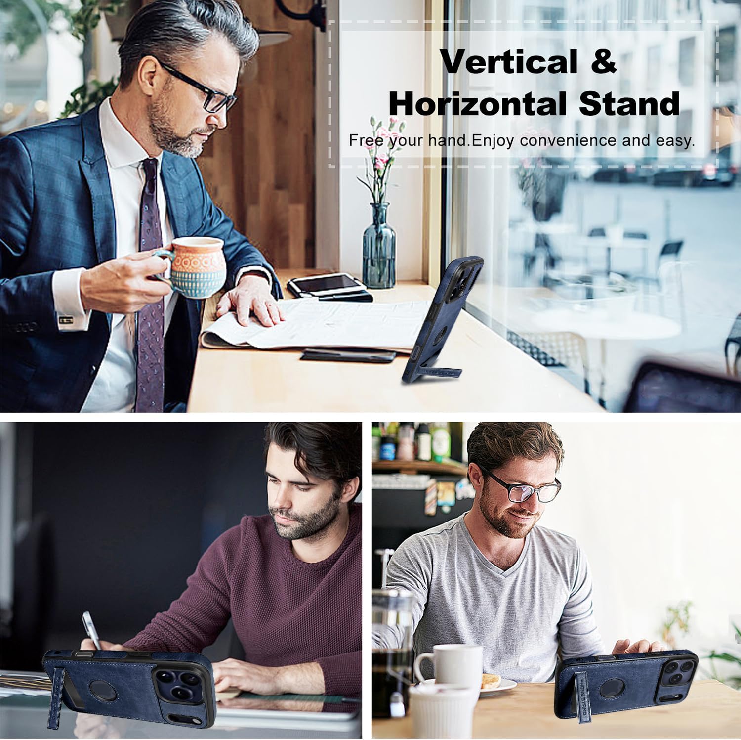 Leather Case for iPhone 17 Pro Case, Protective Slim with Kickstand Shockproof Phone Cases, Built-in Invisible Stand Compatible with iPhone 17 Pro 6.3'' (Blue) - Image 5