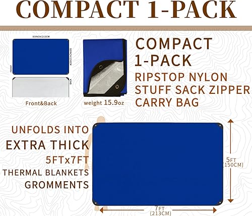 Miniatura 2 de Manta de supervivencia resistente, manta térmica de lona reflectante multifuncional, 60 x 83 pulgadas, impermeable, a prueba de arena, para camping,
