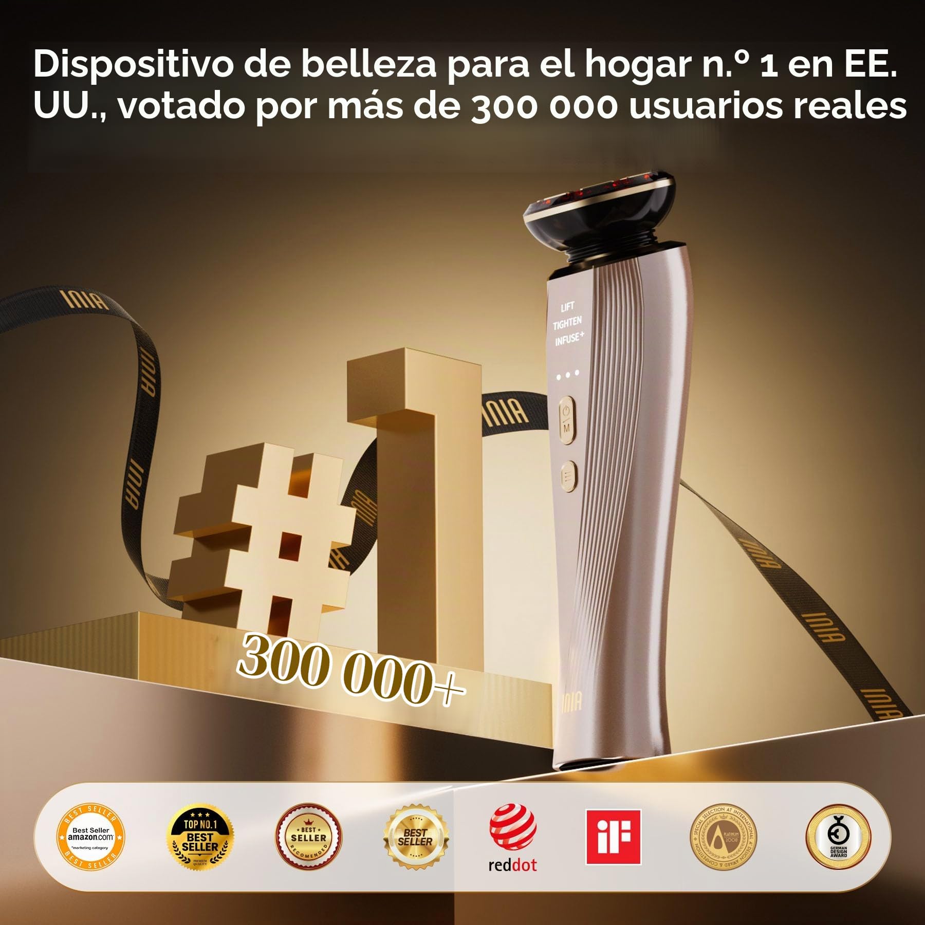 INIA FLARE Dispositivo Facial de Microcorriente con Luz Roja | 3 en 1 con luz roja y microcorriente, masaje facial para una apariencia más firme y cuidada, ideal para rostro y cuello