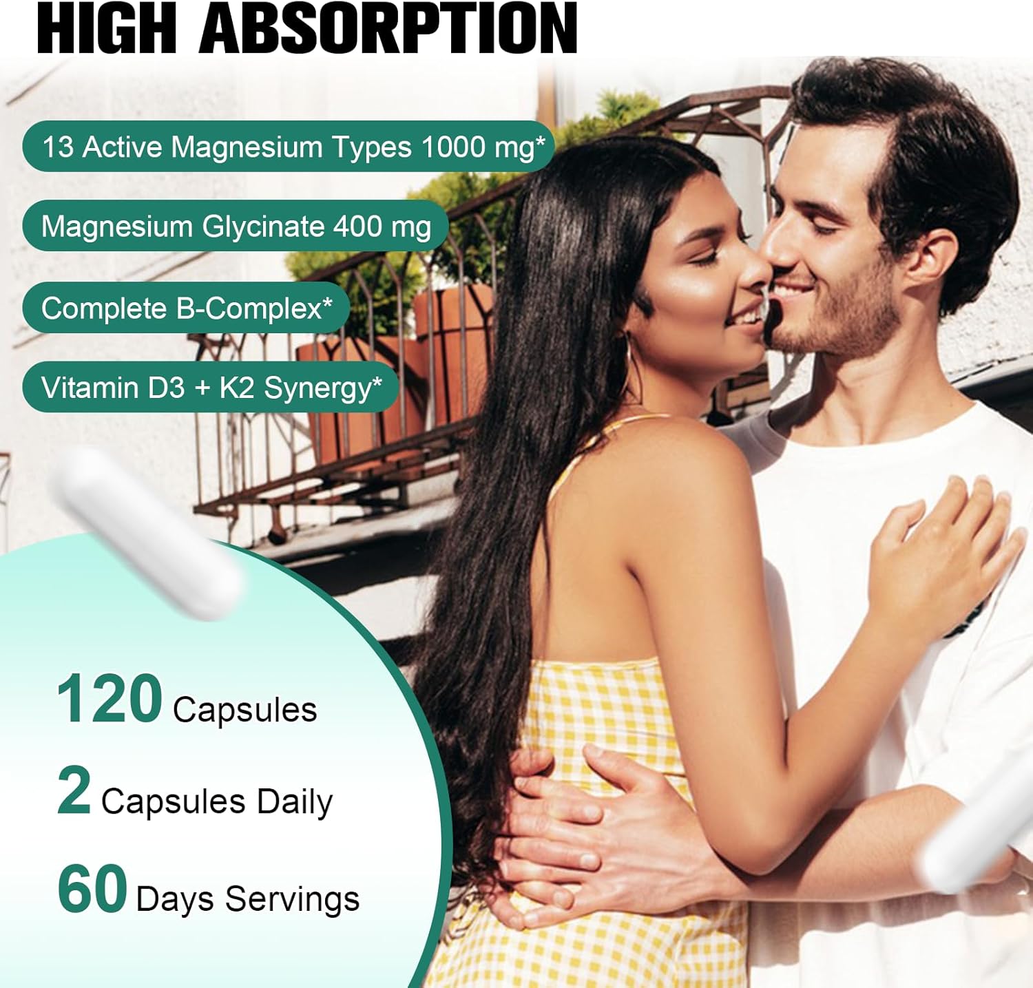 25-in-1 Magnesium Complex with Methylated B Complex Magnesium Glycinate Citrate Malate Taurate Gluconate Aspartate Carbonate D3 K2, Magnesium Supplement for Relaxation Energy & Nerve, 120 Vegan Caps thumbnail