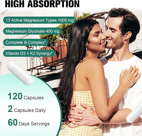 Miniatura 5 de Complejo de magnesio 25 en 1 con complejo B metilado, citrato de glicinato de magnesio, malato, taurato, gluconato, aspartato, carbonato D3 K2,