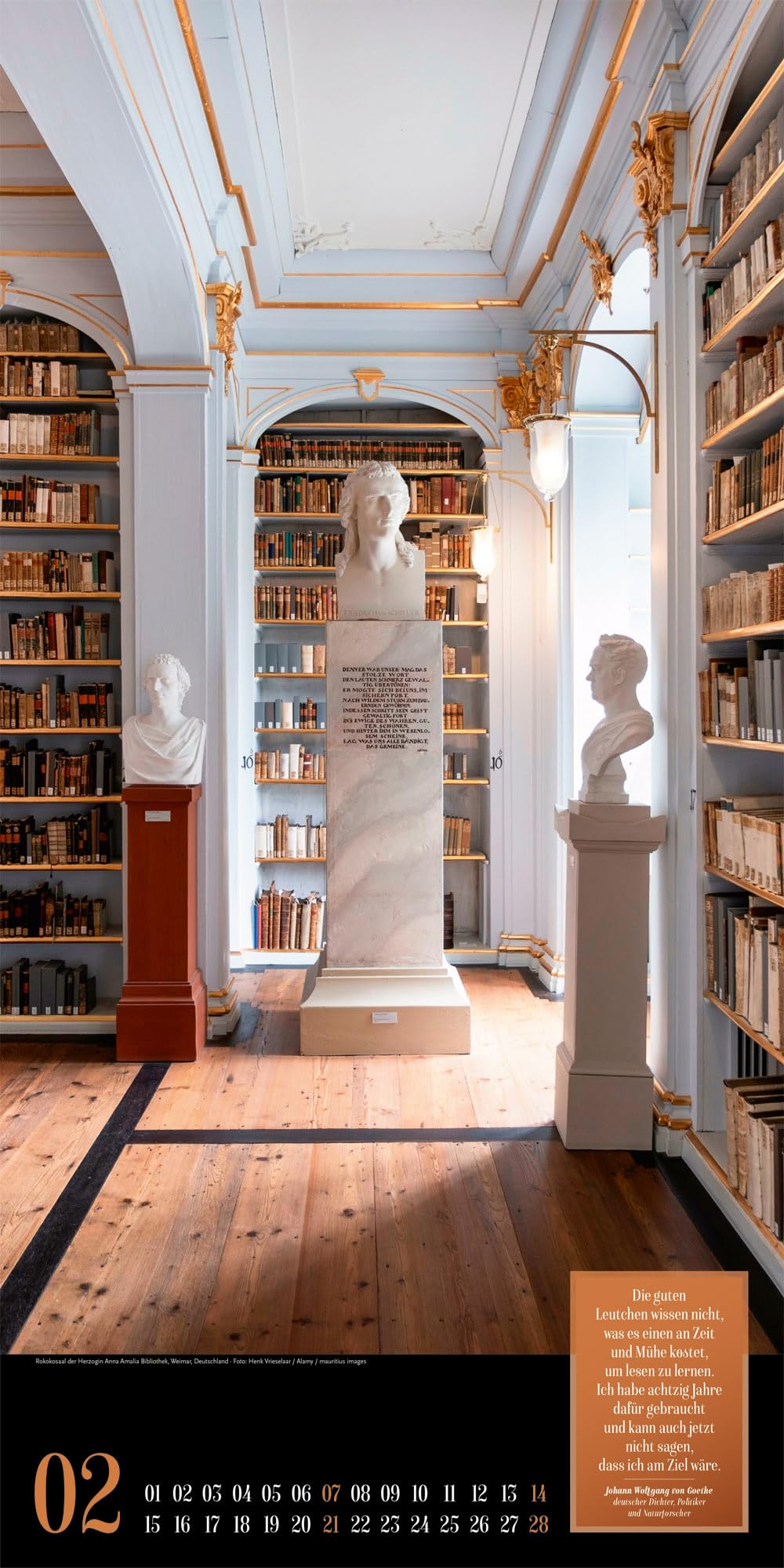 Lust am Lesen Literatur-Kalender 2027: Stilvoller Literarischer Kalender im schlanken Hochformat (33x66 cm) | Bibliotheken-Motive mit Zitaten