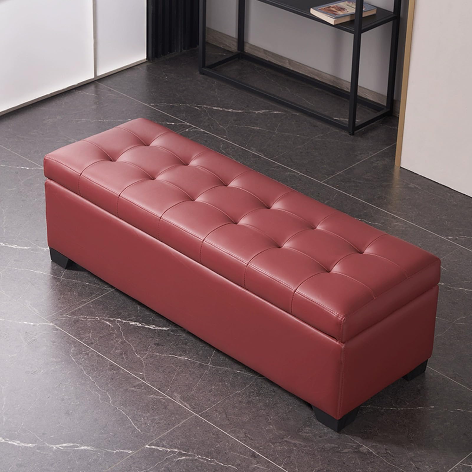 Banc à chaussures rembourré doté d'un grand coffre de rangement