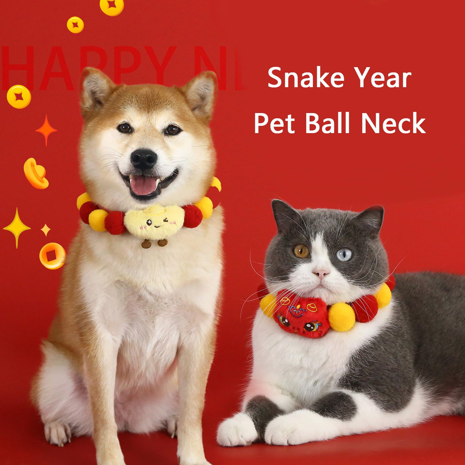 XISAOK 4lots Cuteness Pet Collar Snake Year Themed Pet Necklace Elegant Pet Collar for Parties and Festives Occasion