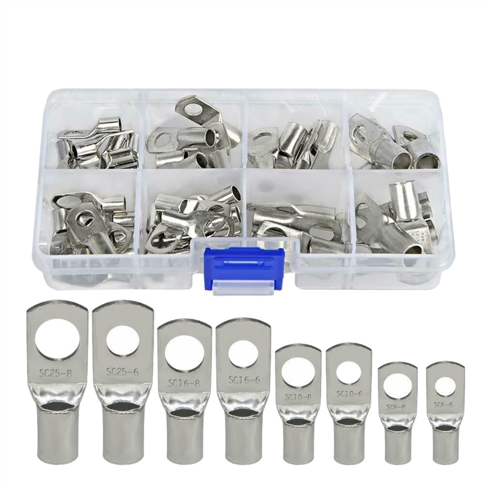 Ringkabelschuhe 60-teiliges Sortiment for Auto-Kupferringklemmen, Crimp-Stecker, SC-Blankkabel, Batterieklemmen, gelötete Steckverbinder