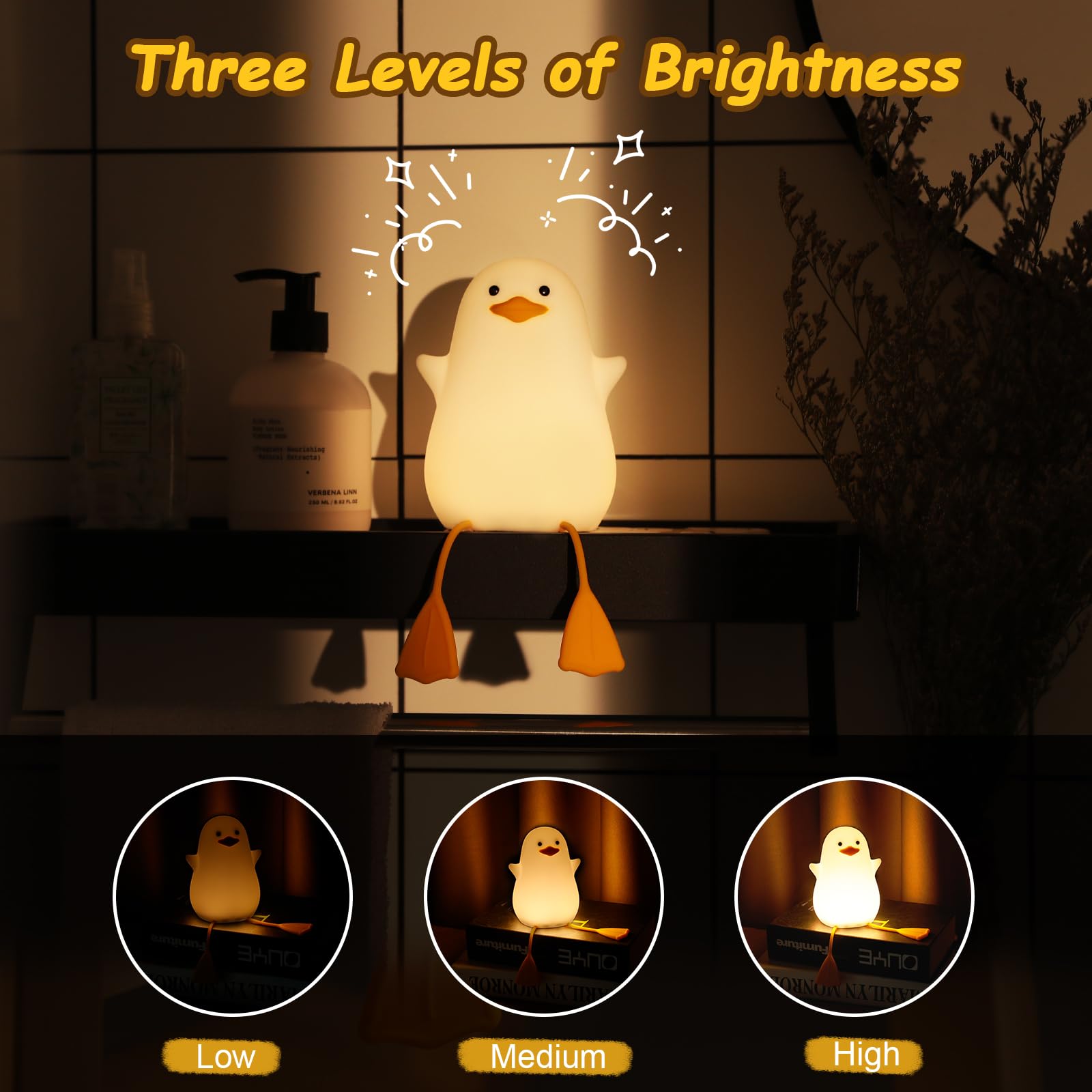 GIACOMO Luce Notturna Per Bambini, Luce Notturna Silicone Anatra, Luce Notturna LED Neonati Con Timer da 20 Minuti, Lampada da Comodino Per La Camera Dei Neonati, Ricaricabile USB, Controllo Tattile
