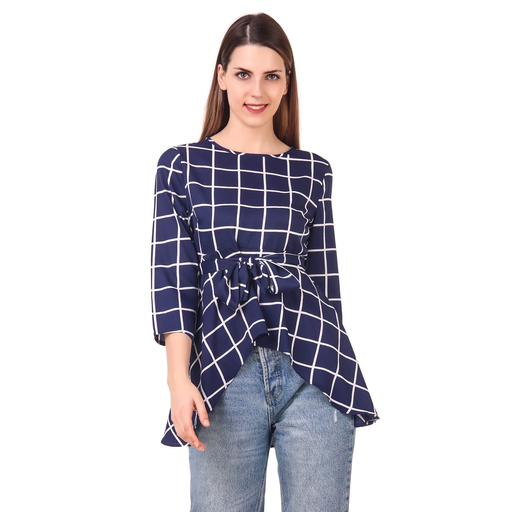 9ine pillars Checked Box Blue Color Printed Women or Girls Top(103-TOP-BLUE-L)-picture-39
