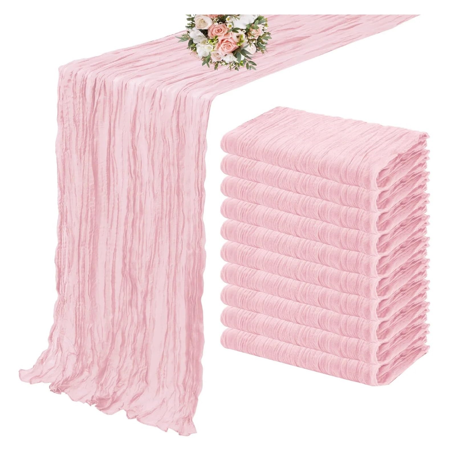 Chiffon Table Runner 10PCS Green Gauze Table Runner Setting Dining Wedding Party Banquets(10Pcs Pink,90X400cm)