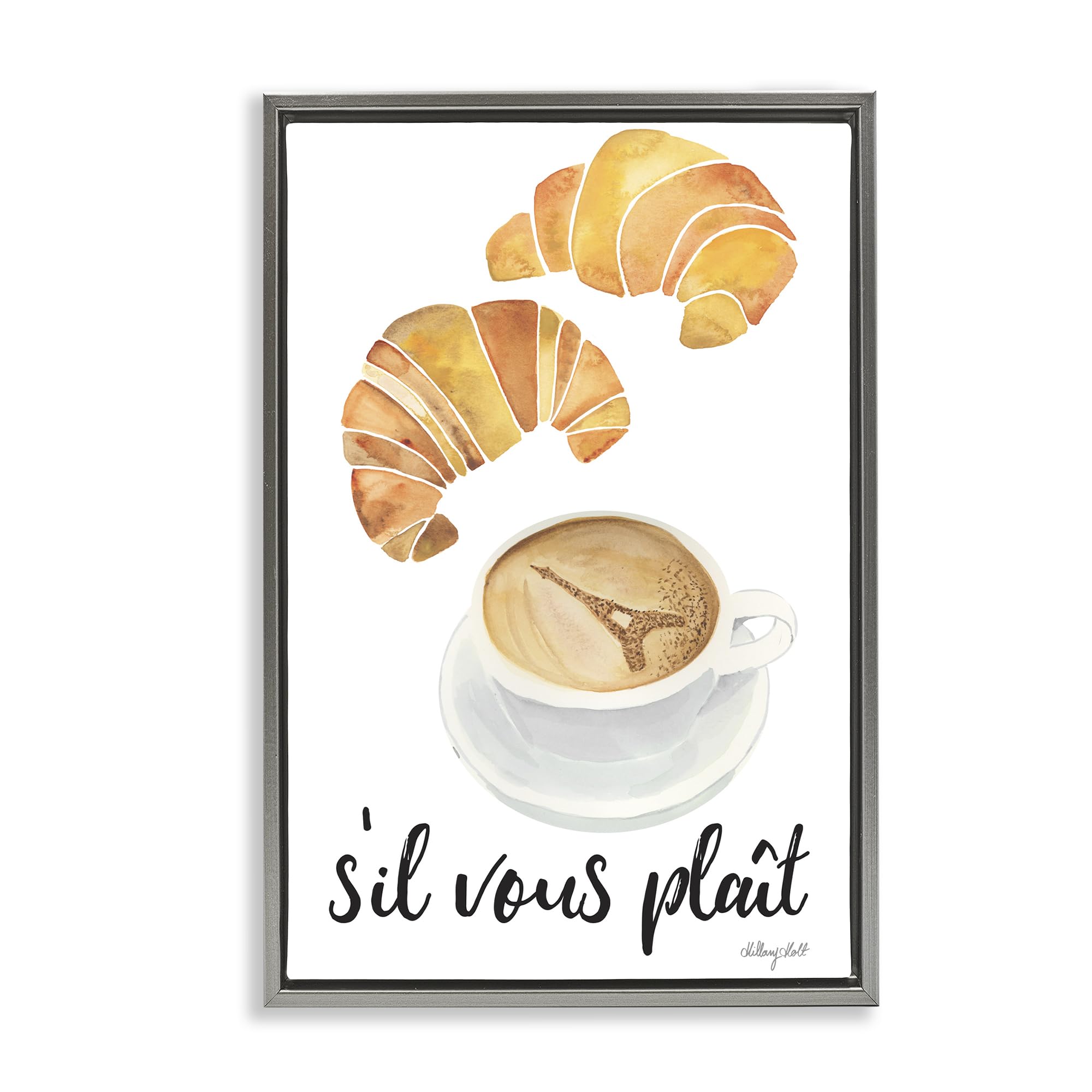 Stupell Industries Luster Gray (Matte) 'Paris Croissant And Coffee'| Floating Frame Canvas Art