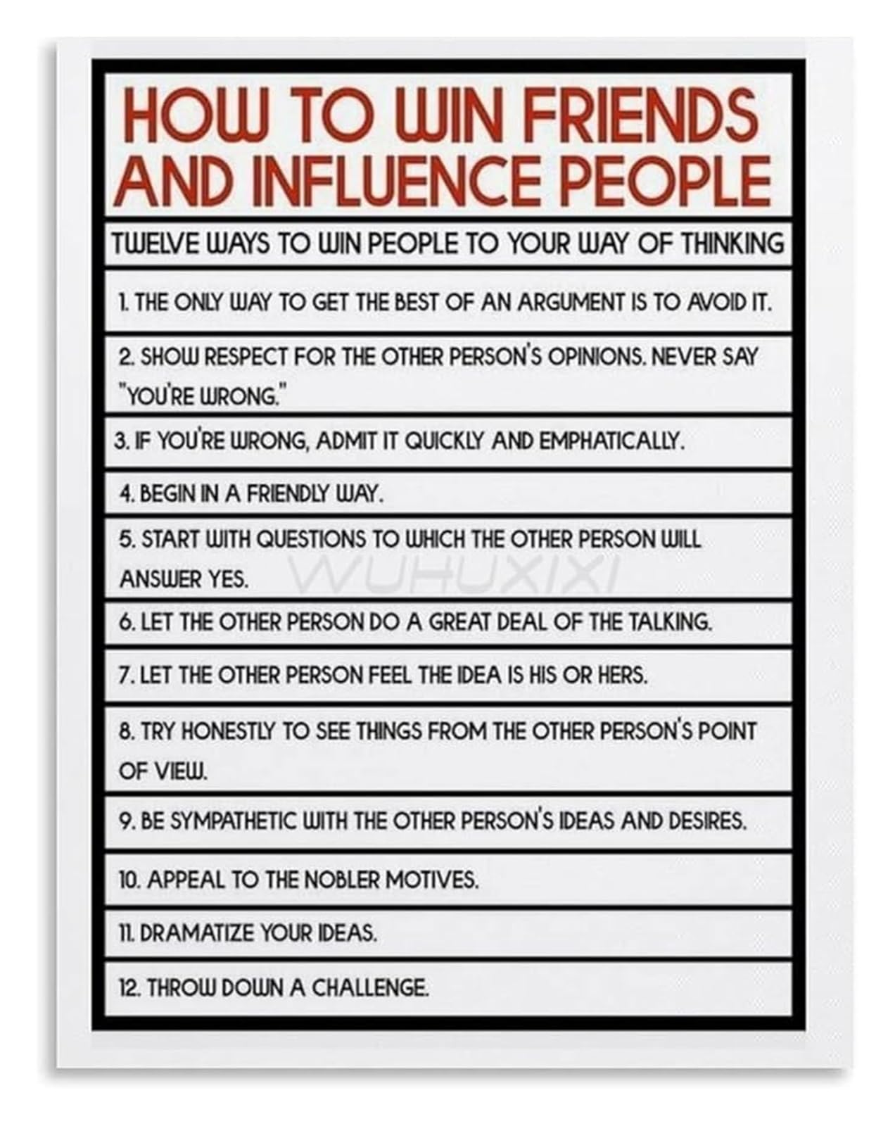 NWPNLXEA Principles of Influence Motivational Quotes Canvas Wall-Art for Office and Study Success Framed,08x12inch(20x30cm)