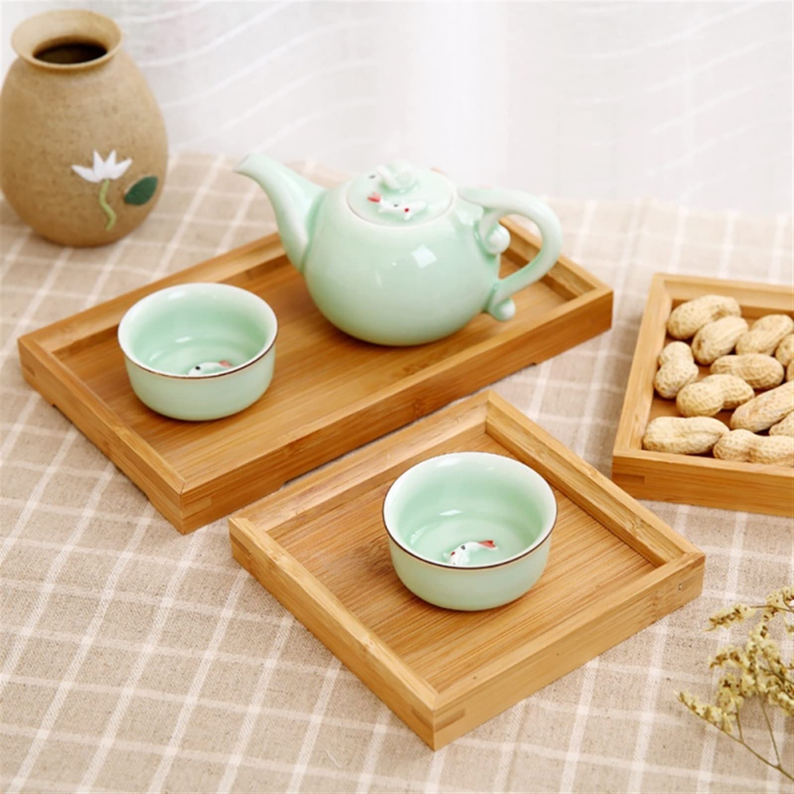 Plateau de service pour petit déjeuner - Pour thé, café et nourriture - 28 x 21 x 2,5 cm