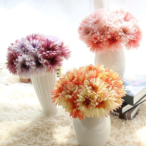 Miniatura 6 de Artfen Flor artificial de gerbera con margaritas artificiales para novia, dama de honor, 7 tallos, margaritas de seda, ramo de boda, sala de estar,