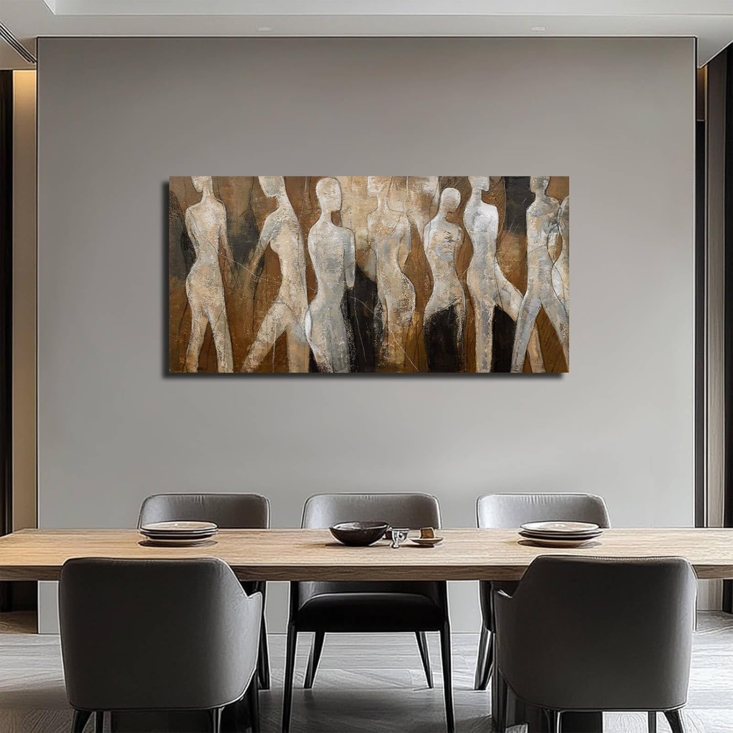 CHUDANHAO Modern Abstract Art White and Brown Figure Artwork for Walls Black Line Canvas Prints for Dining Room Office Home Wall Decor 24x48 Inch