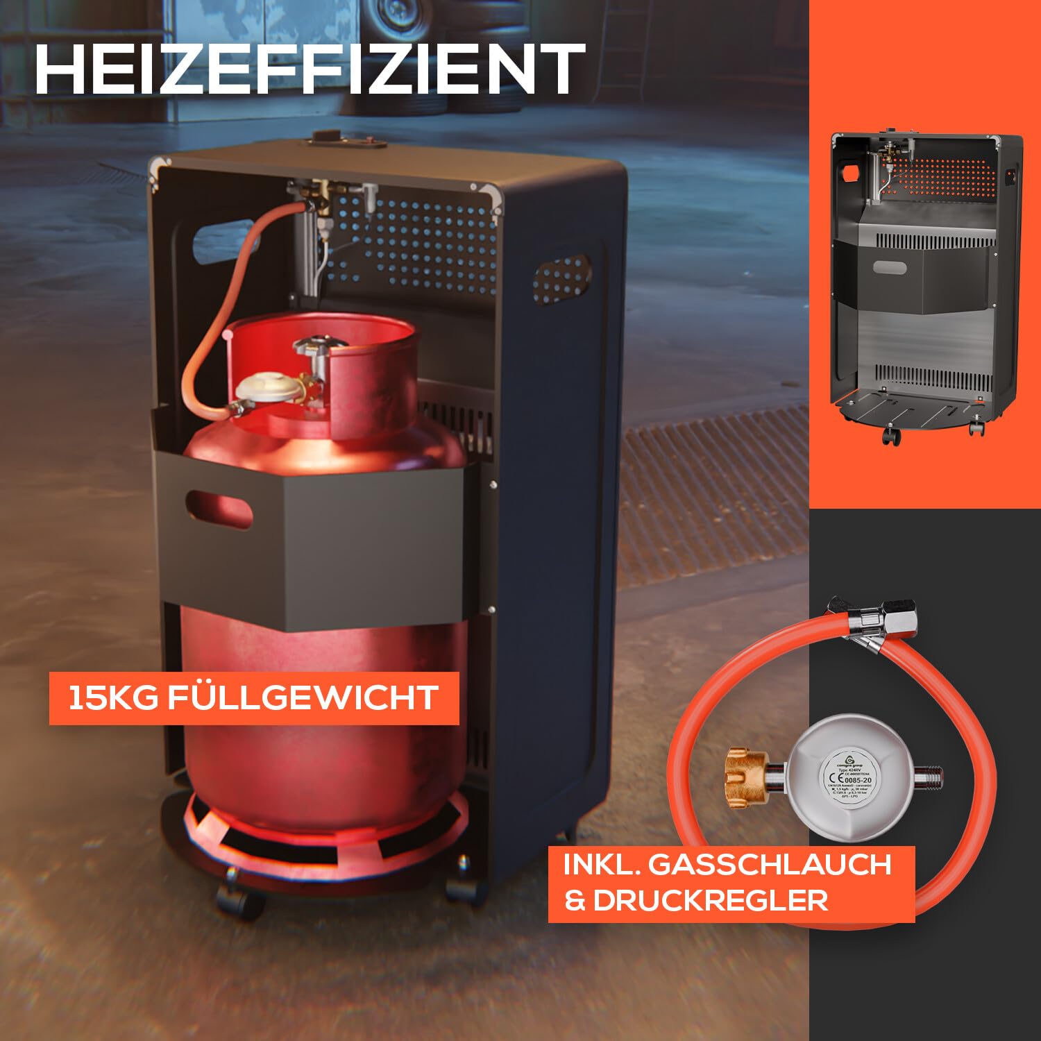 Tronitechnik® Heizgerät 4200 Watt 3 Stufen Gasheizofen Gasheizgerät Gasheizer Keramik Gasofen Gasstrahler für Gasflasche Propangas Heizer, Heizung inkl. Gasdruckregler mobil energiesparend