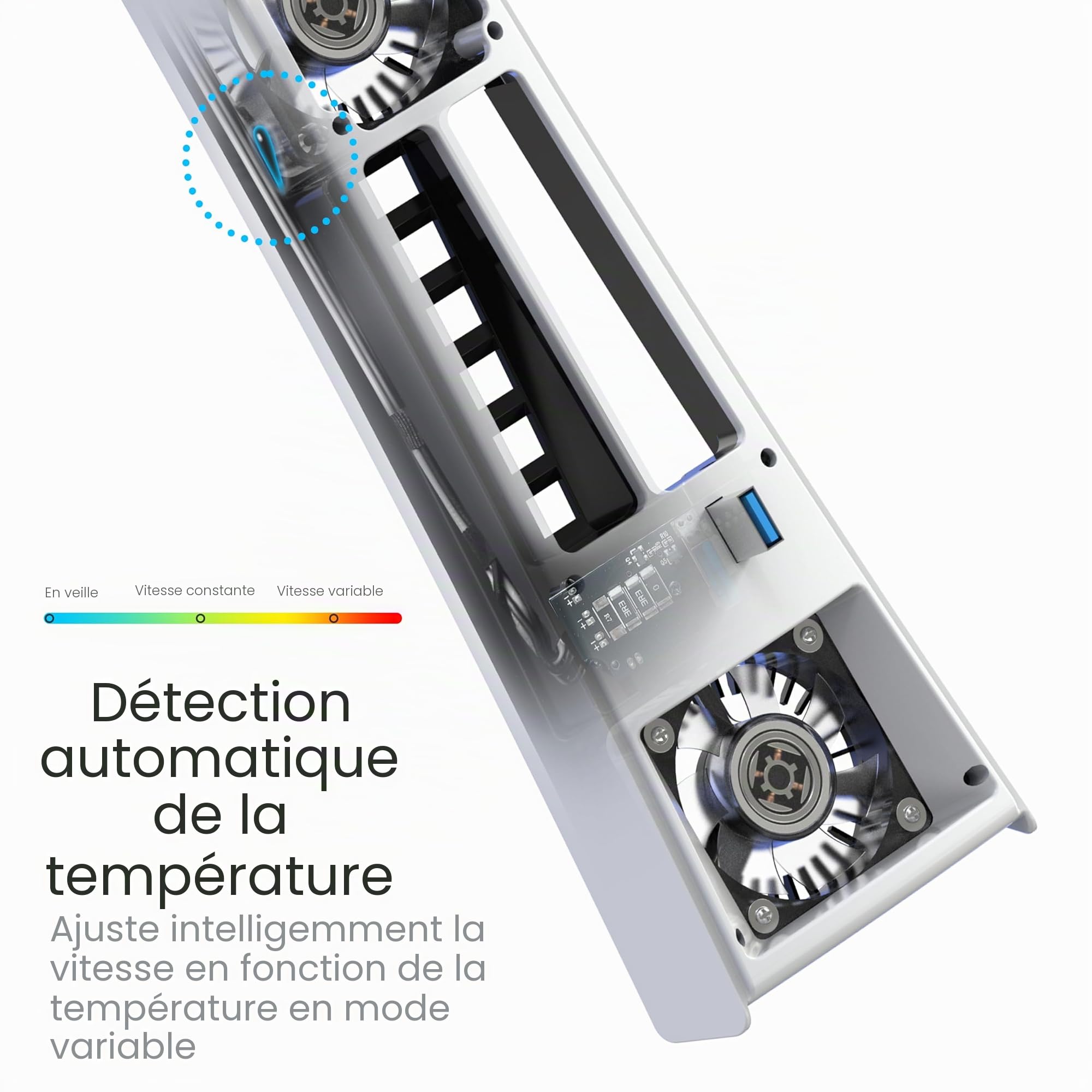 JUSPRO Ventilateur de refroidissement pour PS5 Pro, silencieux amélioré avec 4 ventilateurs de refroidissement avec vitesse réglable, marche/arrêt automatique, accessoires de refroidissement avec port