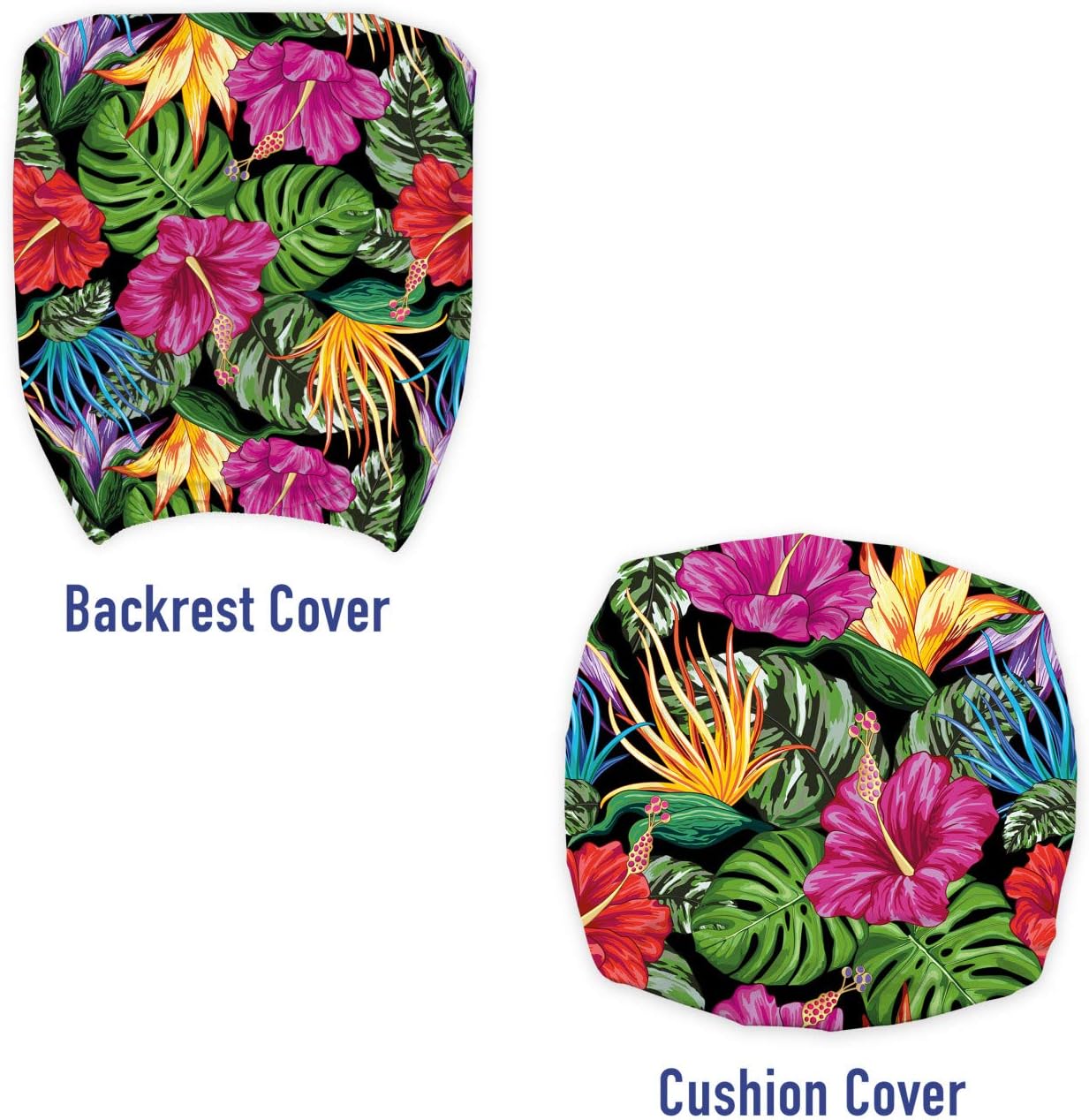 Lunarable Tropical Office Chair Slipcover, Exotic Colorful Monstera Jungle Hibiscus Bloom Flowers Palm Leaves, Protective Stretch Decorative Fabric Cover, Standard Size, Green Charcoal