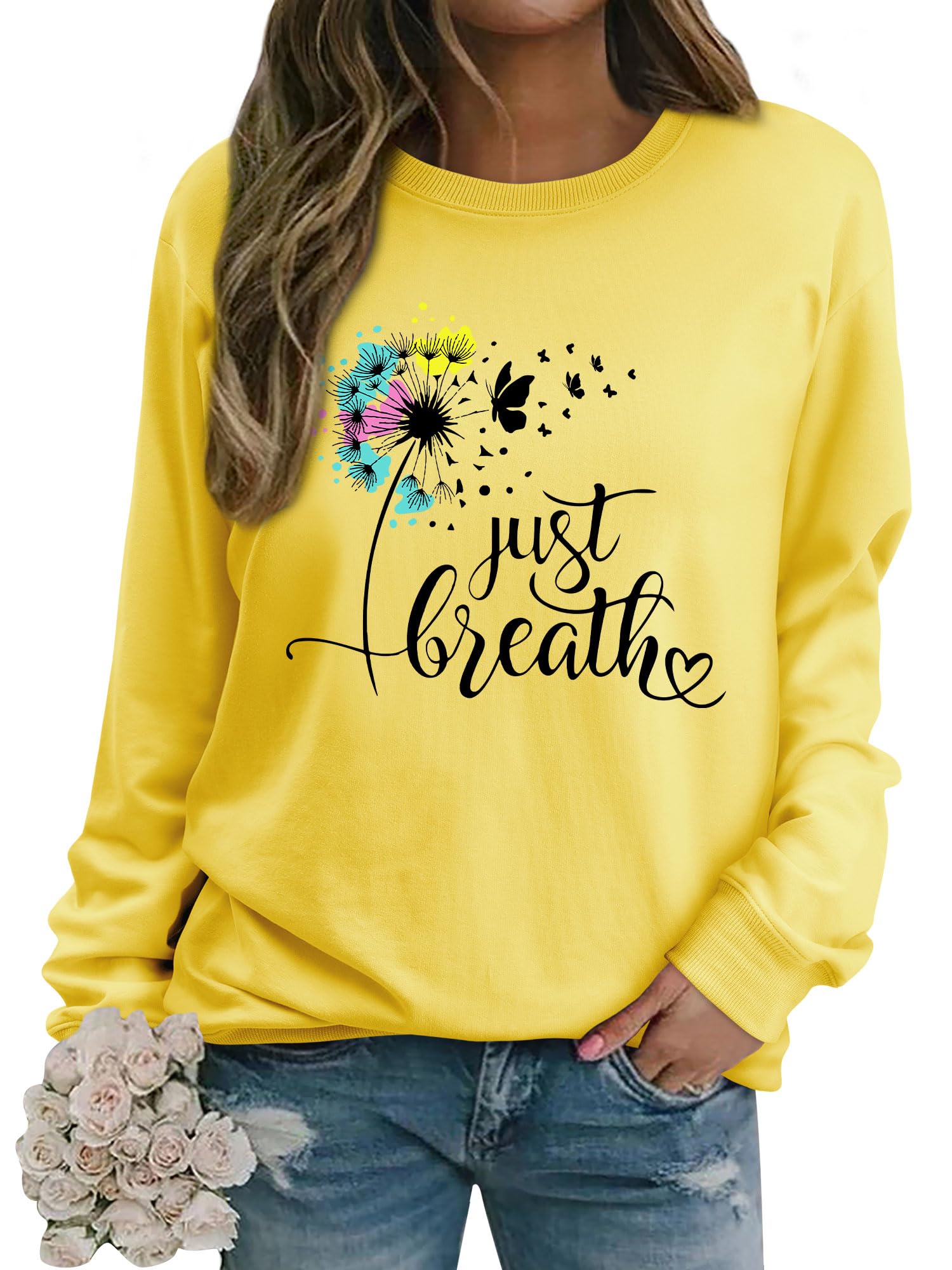 dresswel Women Dandelion Print Sweatshirt Crew Neck Long Sleeve Tops Basic Jumper Tunic Blouse Shirts-picture-16