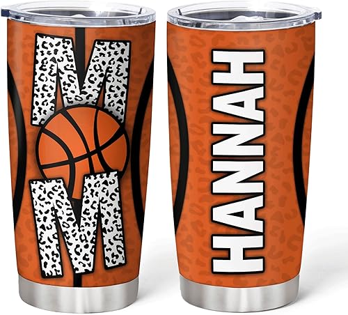 Miniatura 9 de Hyturtle Vaso de baloncesto personalizado  Vaso de baloncesto de acero inoxidable con nombre personalizado, 20 onzas con tapa con pajilla, regalos