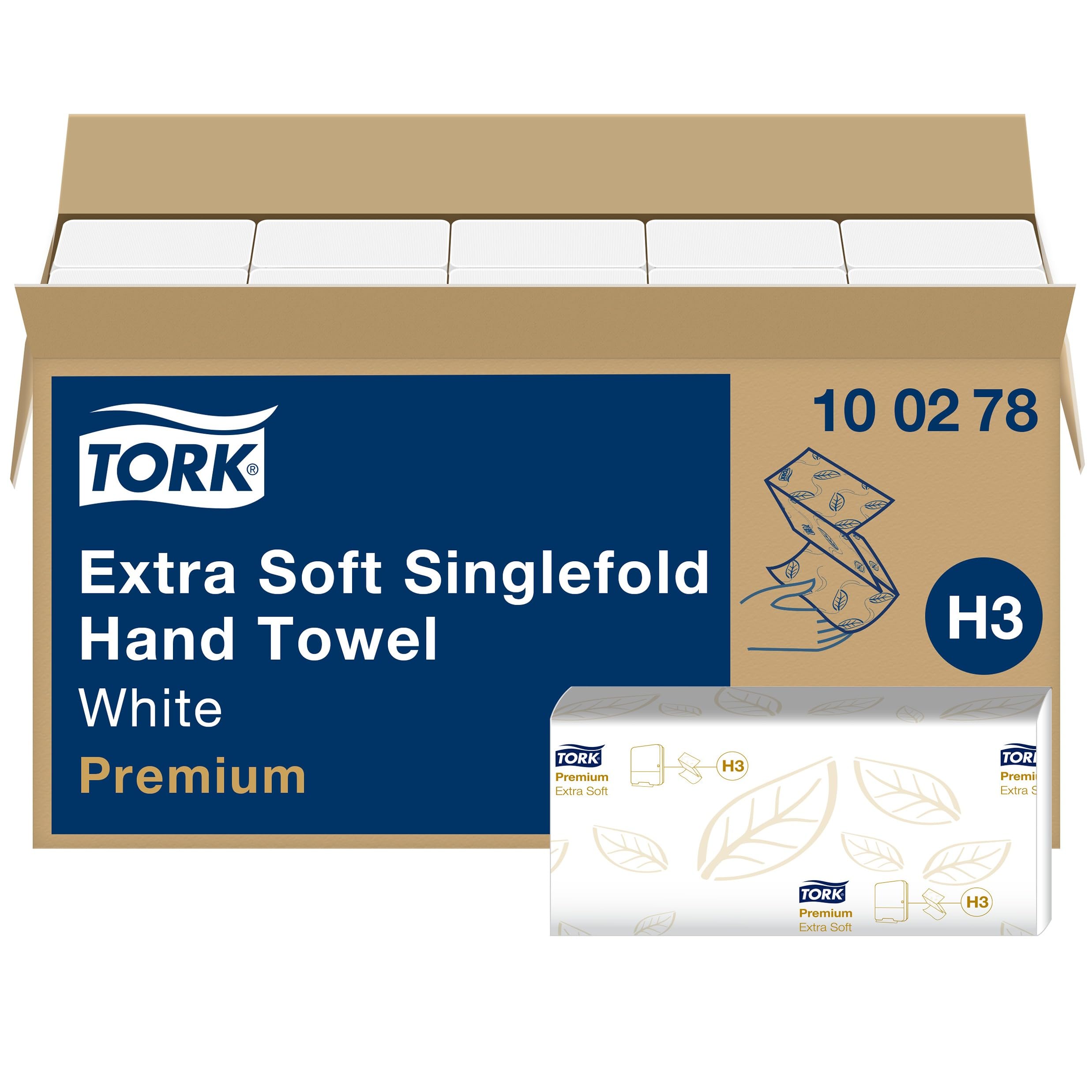 Tork 100 278 Extra Toalla Suave Mano singlefold de Premium H3 / Blanco Zigzag Pliegue Toallas de Papel Compatible con el Sistema H3 / 15 x 200 Hojas (23 x 23 cm)