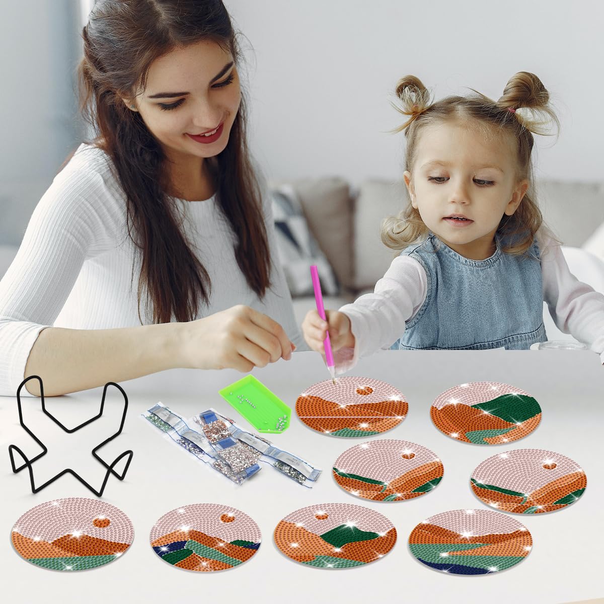 Kit De 12 Sous-verres Diamant à Peindre Style Fruits - Loisir Créatif Adulte/enfant, Avec Support, Stylo, Diamants - Décorations Uniques Pour Table