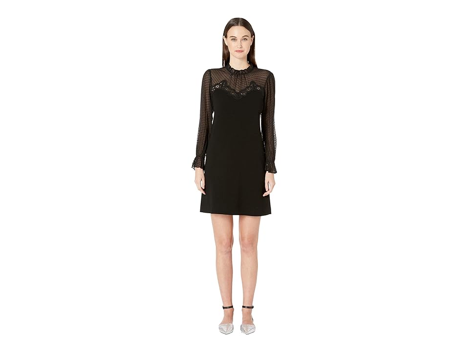 

Rebecca Taylor Long Sleeve Crepe Lace Dress (Black) Women's Clothing