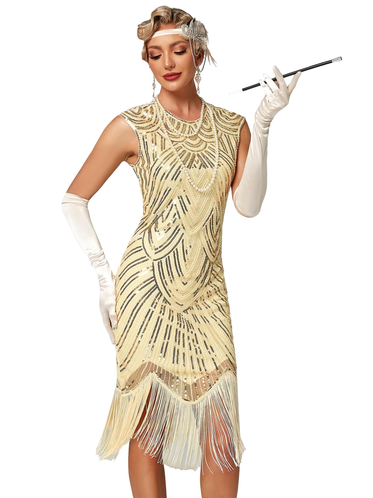 Viloree Femmes Robe de 1920s Pailleté Embelli Frange Flapper Robe Jazz Charleston Great Gatsby Dress