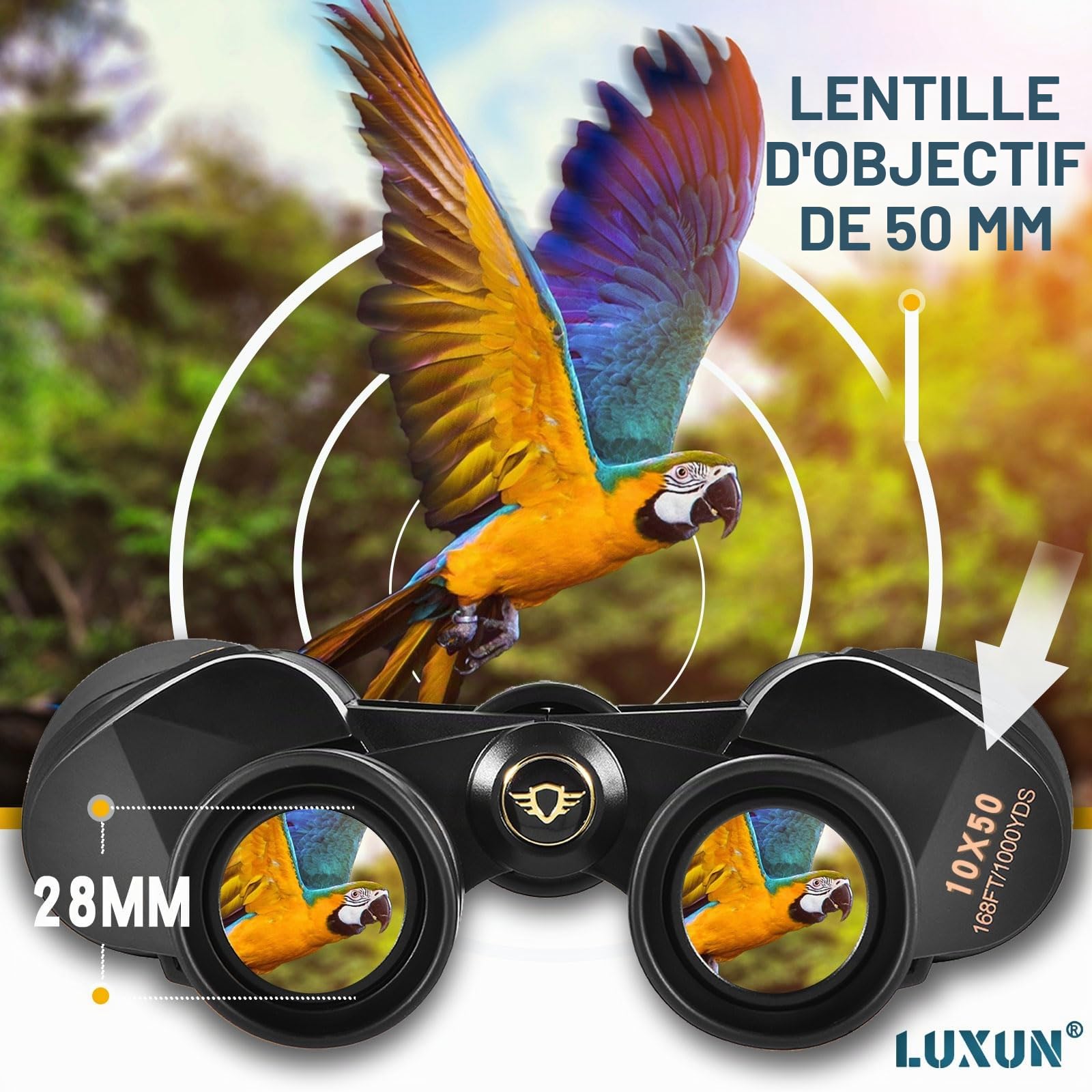 LUXUN Jumelles compactes HD 10 x 50 pour Adultes, Vision Nocturne à Faible luminosité, puissantes et étanches pour la Chasse, l'observation des Oiseaux et Les Concerts