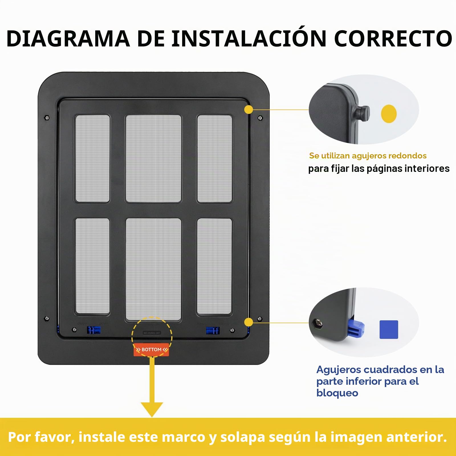ENJOYING Puerta para Gatos Mosquitero, Puerta para Perro Pequeños Mosquitera con Página Magnética, Puerta Mascotas para Puerta Corrediza Ventana, Apagado Automático, Cerrable, Negro