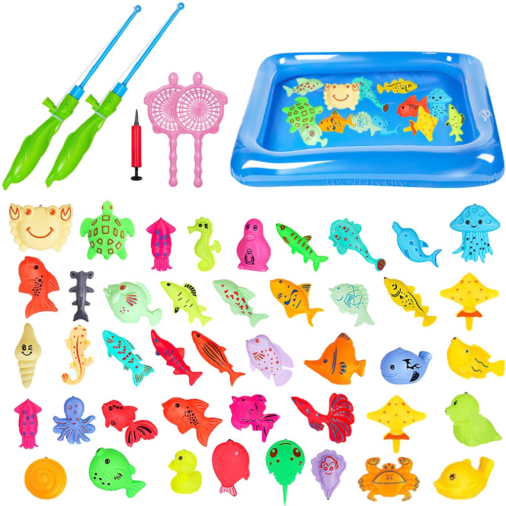 Set di gioco da pesca magnetica per bambini, con canna da pesca, rete e