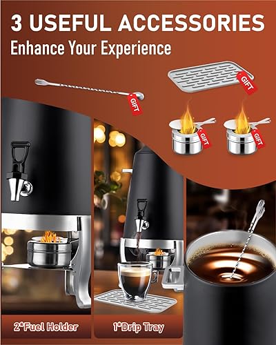 Miniatura 7 de Urna de café con soporte para combustible, dispensadores de bebidas de acero inoxidable de 3.2 galones12L para café, té, agua caliente, dispensador
