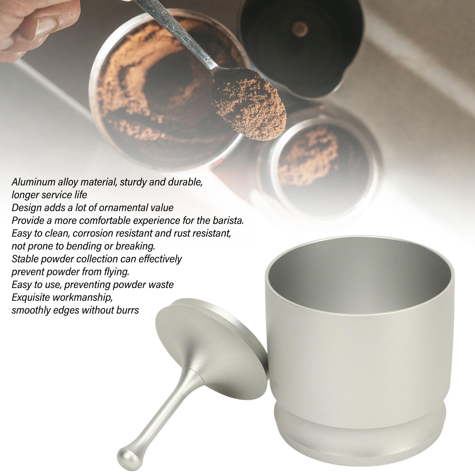 Coffee Dosing Rings Press 58mm Aluminum Alloy Coffee Powder Picker Coffee Dose Cup Anti Flying Powder Cup Coffee Accessories(Silver)