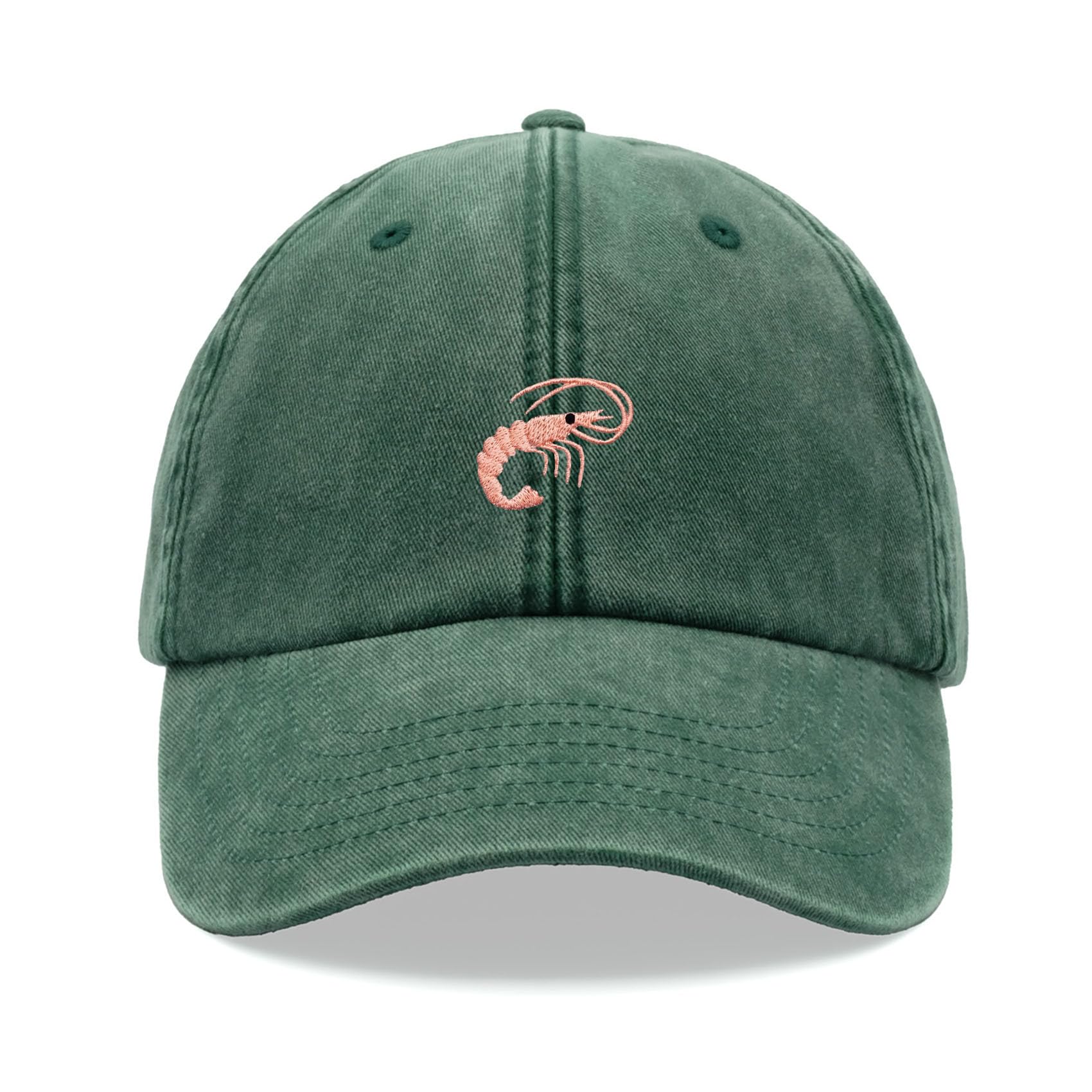Shrimp Baseball Cap Vintage Washed Unisex Dad Hat Adjustable Bottle Green