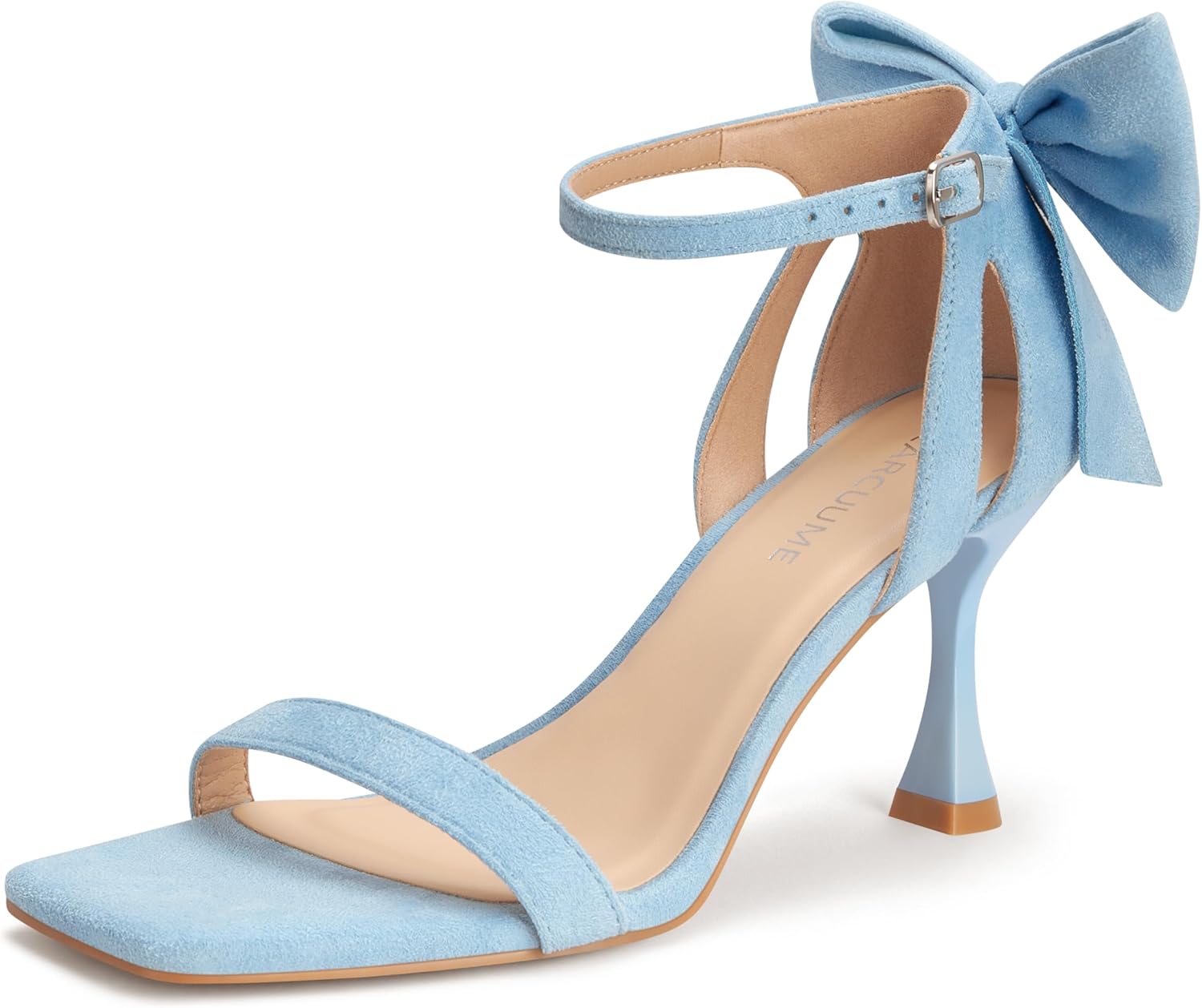Carcuume Women's Square Toe Heels Bow Tie Ankle Strap Heel Sandals Open Toe Wedding Shoes