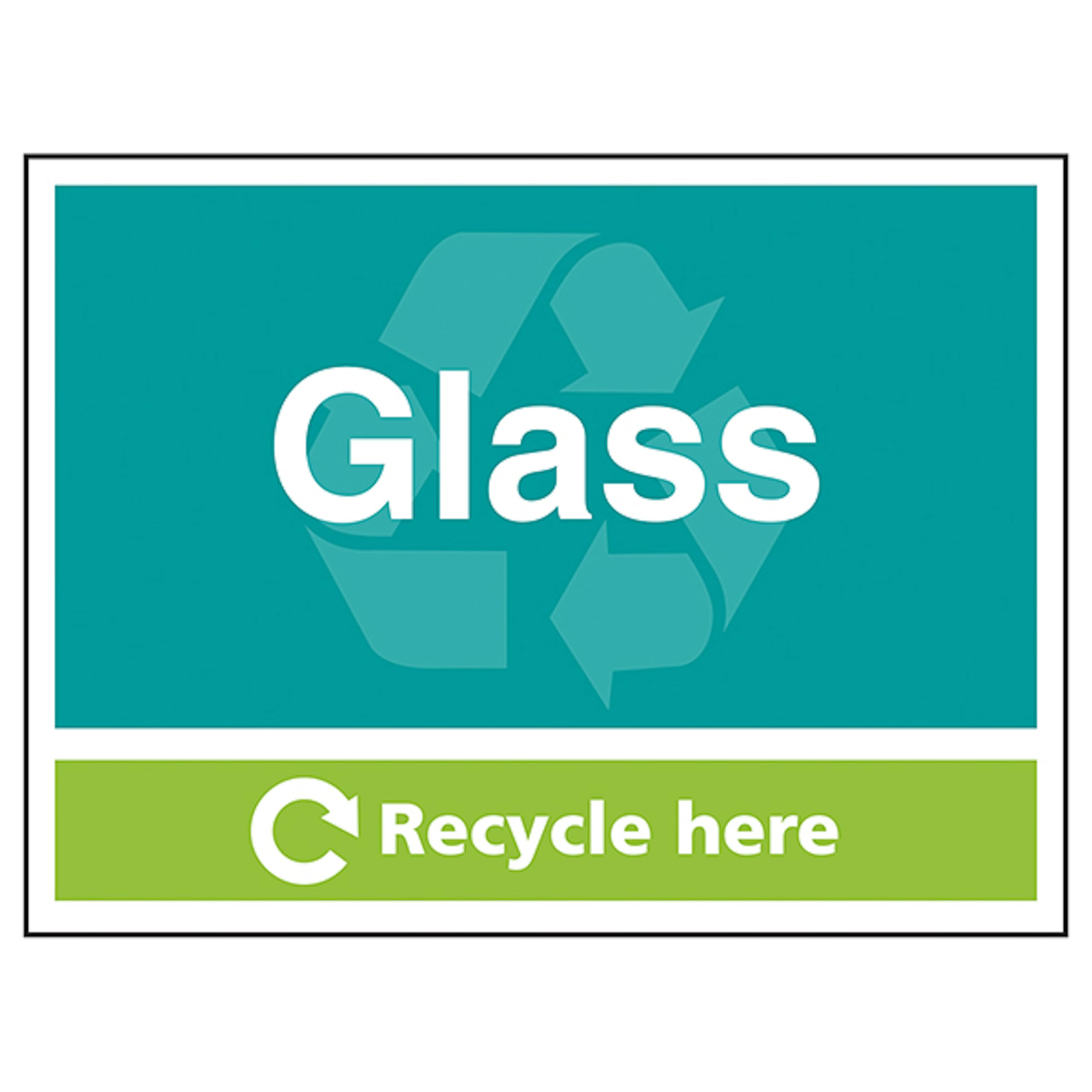 V Safety Glass Recycle Here 200 x 150 mm - Glow In The Dark 1mm Rigid Plastic Safety Sign, White