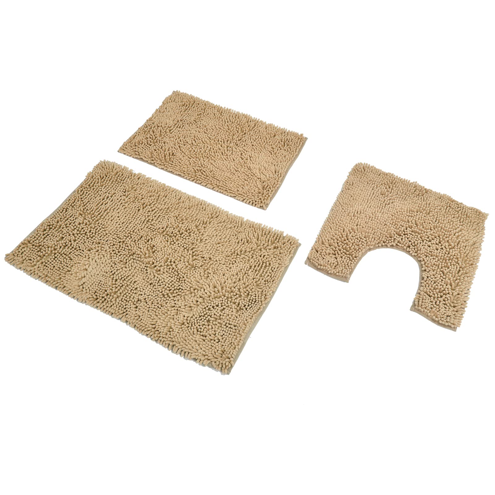 Ausla Set Tappeto da Bagno Tappetino da Bagno in Ciniglia 3 Pezzi Tappetino WC con Supporto Hot Melt da 1350 g/m², Assorbente d'acqua, Morbido Rivestimento per Pavimento per Vasca, Lavandino, WC,