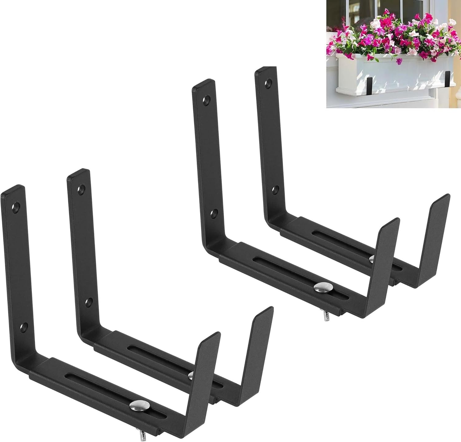 Adjustable Window Planter Box Brackets 4 Pcs 6 to 12 Inches Planter Bracket, Brackets for Window Boxes Planters 4 Piece