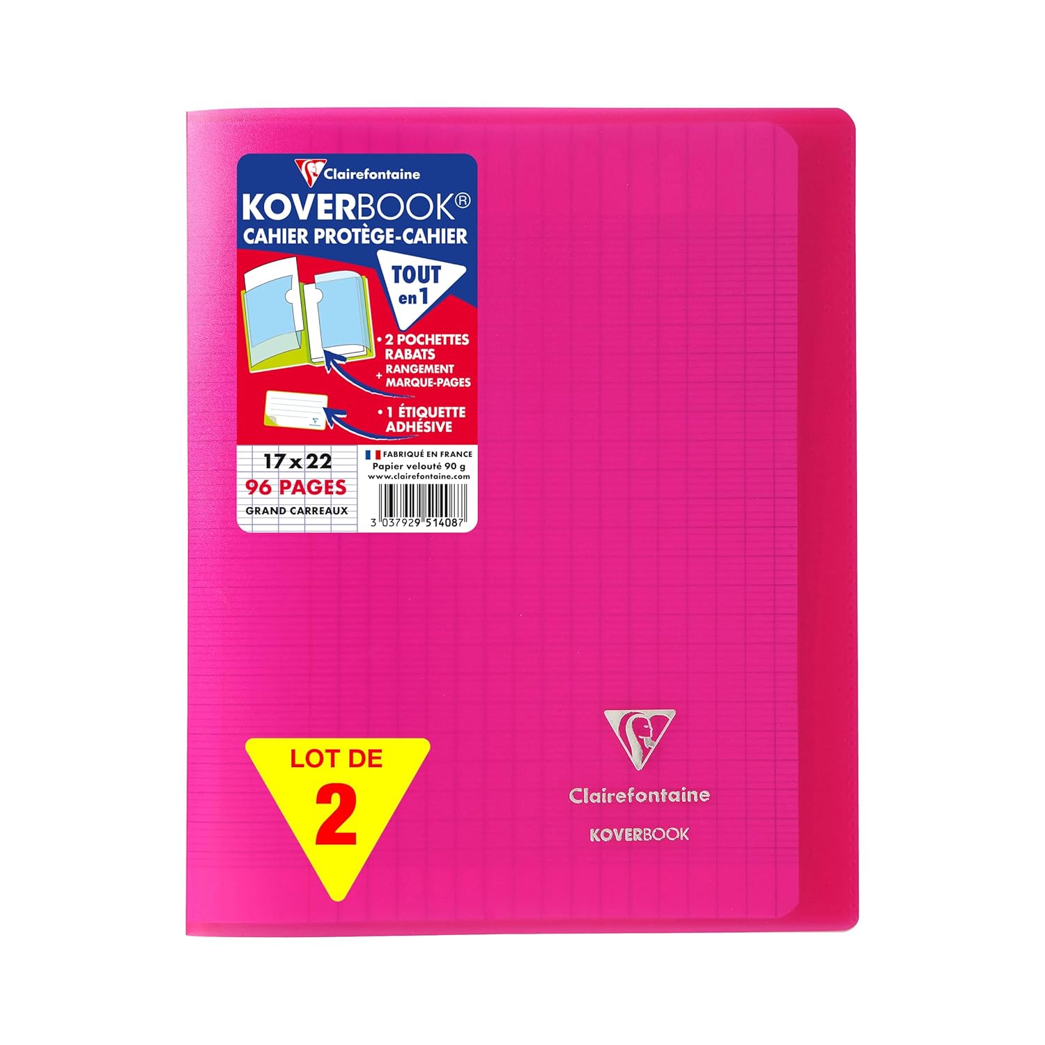 Clairefontaine 951408AMZC - Set of 2 Stapled Notebooks Koverbook Pink - Dimensions: 17x22 cm - 96 Seyes Ruled Pages - White Paper 90 g - Polypro Cover      Office Product – May 31, 2025