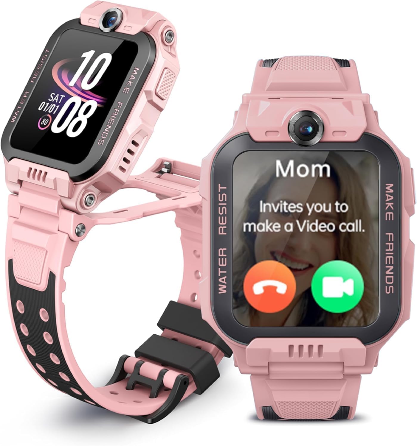 Z1 Kids Smartwatch Phone, 4G Video & Calls and GPS Tracking with Real-Time Location Smart Watch, IPX8 Waterproof, Long Battery Life, Class Mode and Stranger Rejection (Z7,Pink)