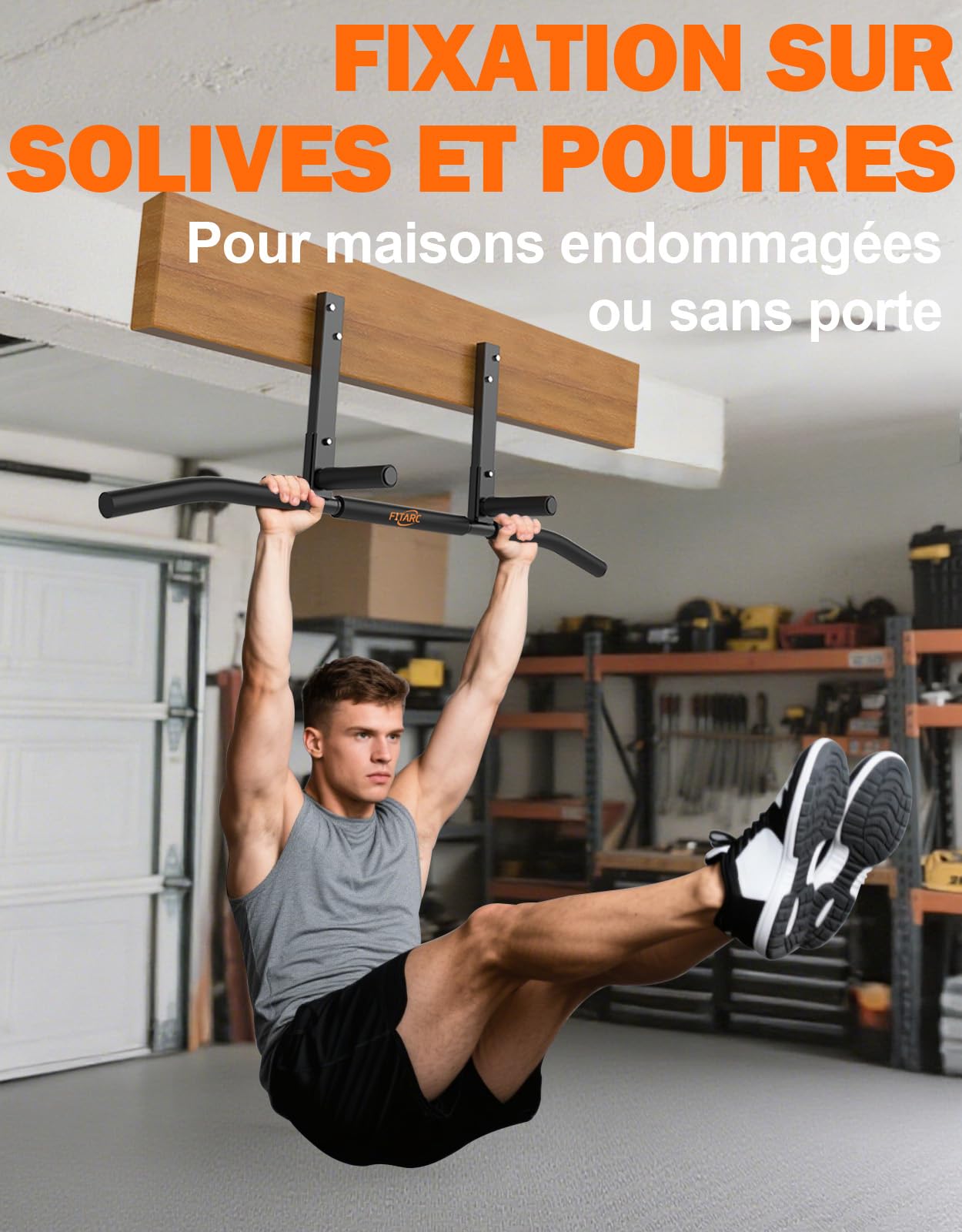 Fitarc Barre de traction pour solive - Barre de traction - Support plafond - Robuste - Pour entraînement à domicile - 106,7 cm de large - En attente de brevet