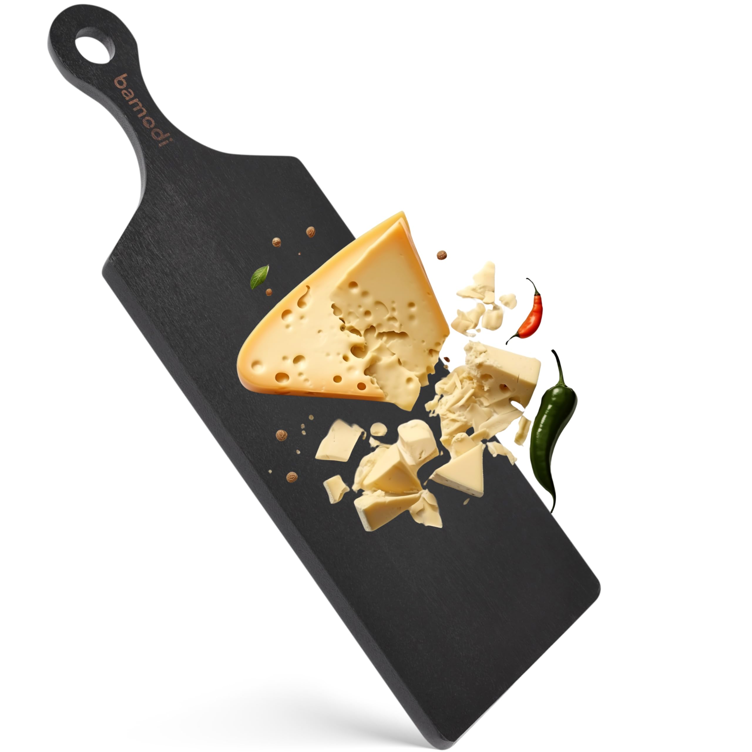 Bamodi | Extra Long Acacia Wood Cutting Board with Round Handle - Versatile Charcuterie and Cheese Board - Durable Wooden Chopping Board - Elegant Black Design for Modern Kitchens - 23.6''L x 8''W