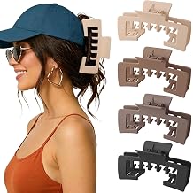 CHLINS 4 Pack 5 Inch Extra Large Hat Claw Clips for Thick Hair, Non-Slip Hat Hair Clip for Baseball Caps, Trucker Claws Hair Clip for Women Sports and Beach