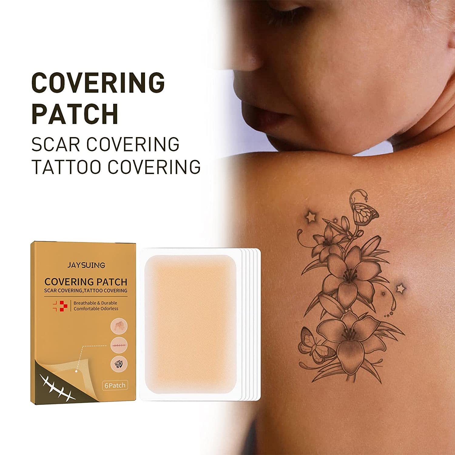 RADIONICS 6X Tattoo Cover Up Sticker | Breathable & Waterproof Skin Concealing Tape for Tattoos, Scars & Stretch Marks | Invisible, Long-Lasting Coverage for Body & Face 1